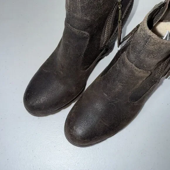 UGG MYRNA Brown Leather Wedge Ankle Boot Size 5.5 - Picture 3 of 9